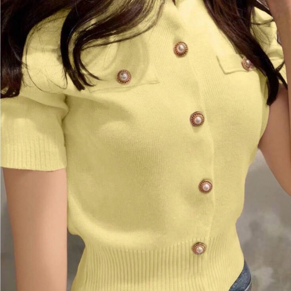 New Yellow Button-Up Knit Top